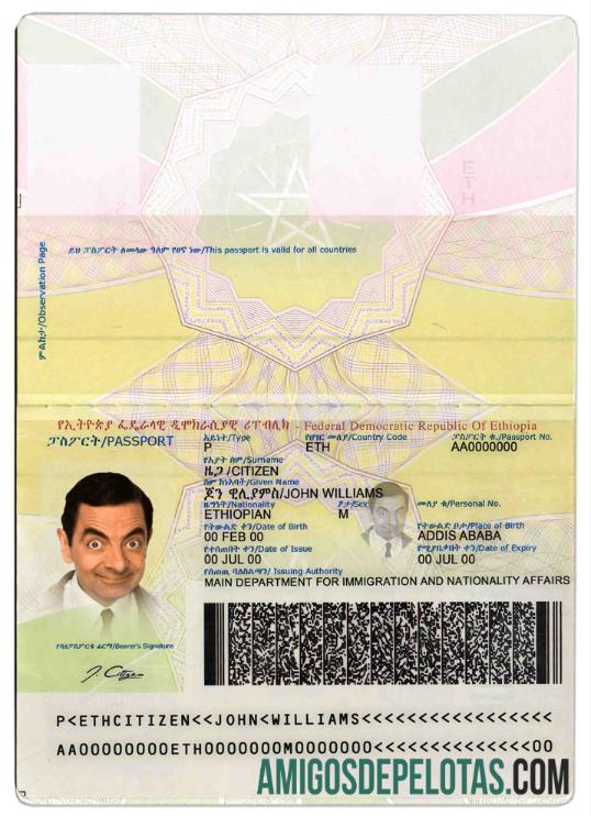 Passaporte da Etiópia modelo